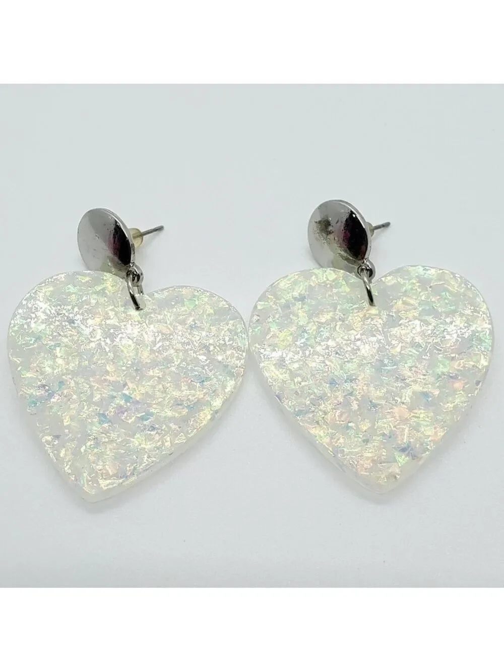 Confetti heart dangle silver button earrings